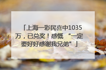 上海一彩民喜中1035万，已兑奖！感慨 “一定要好好感谢我兄弟”